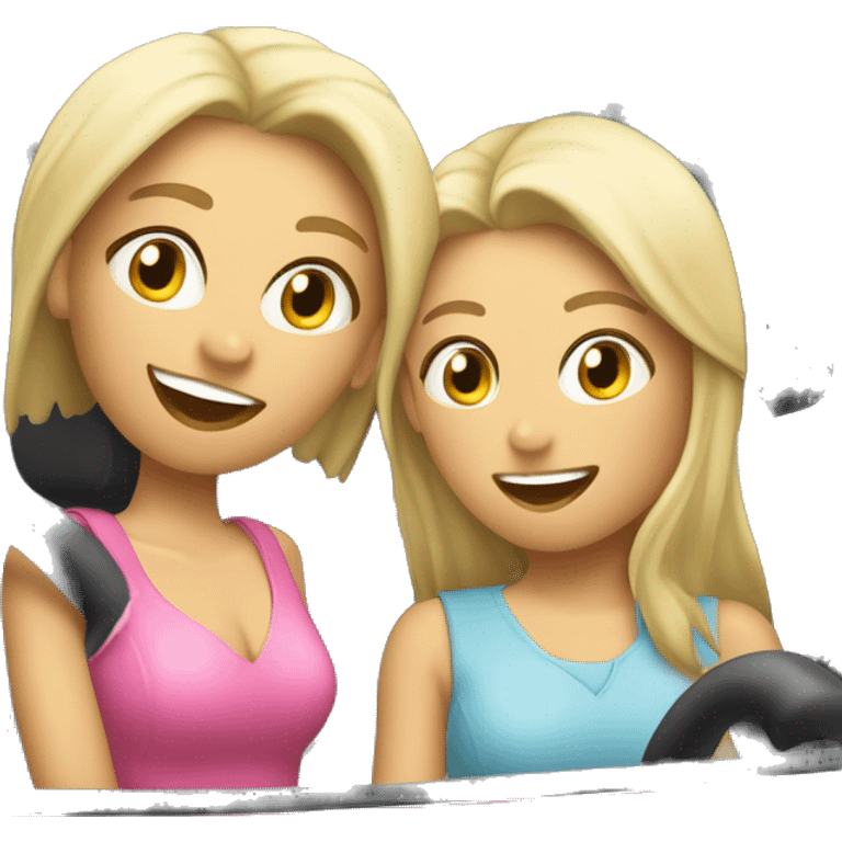 Coche rosa con dos chicas conduciendo una rubia y otra morena emoji