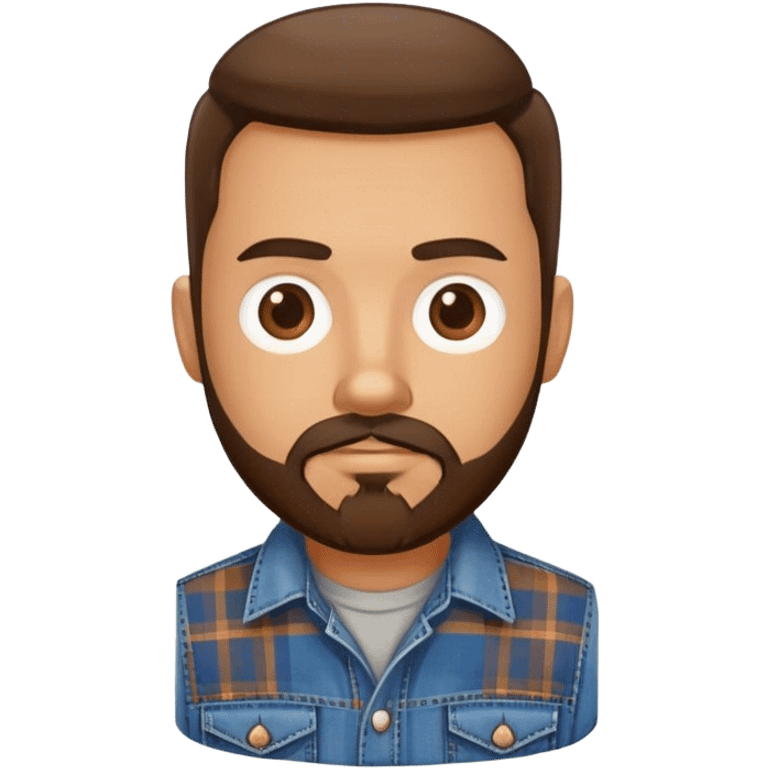 white man with dark brown beard and goatee  standing, wearing jeans and a plaid shirt emoji