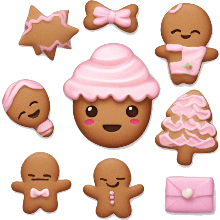 Brown gingerbread cookie, soft baby pink buttons and frosting, coquette, girly additions  emoji