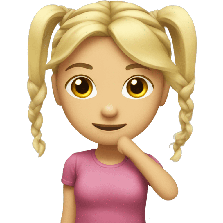 blond girl ties her hair in ponytai with hands emoji