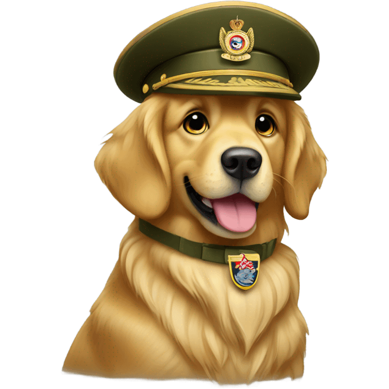 Golden retriever wearing  military uniform emoji