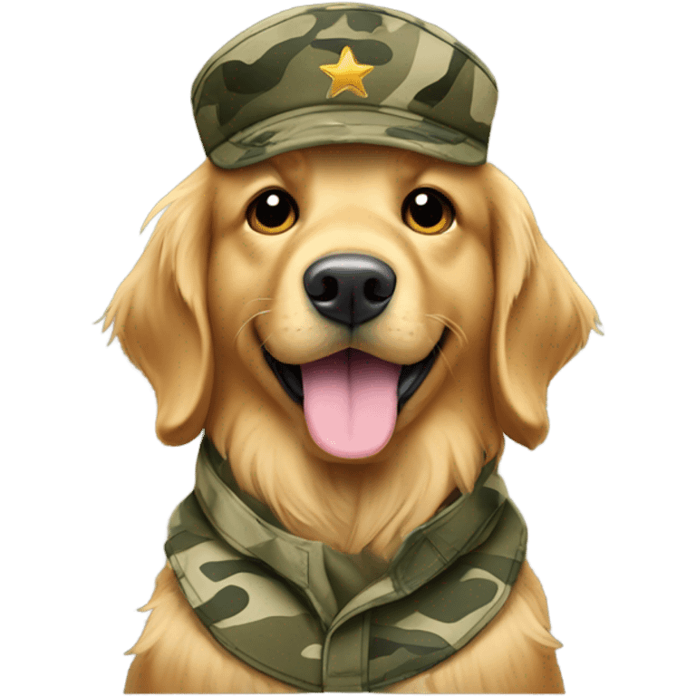 Golden retriever wearing army uniform emoji