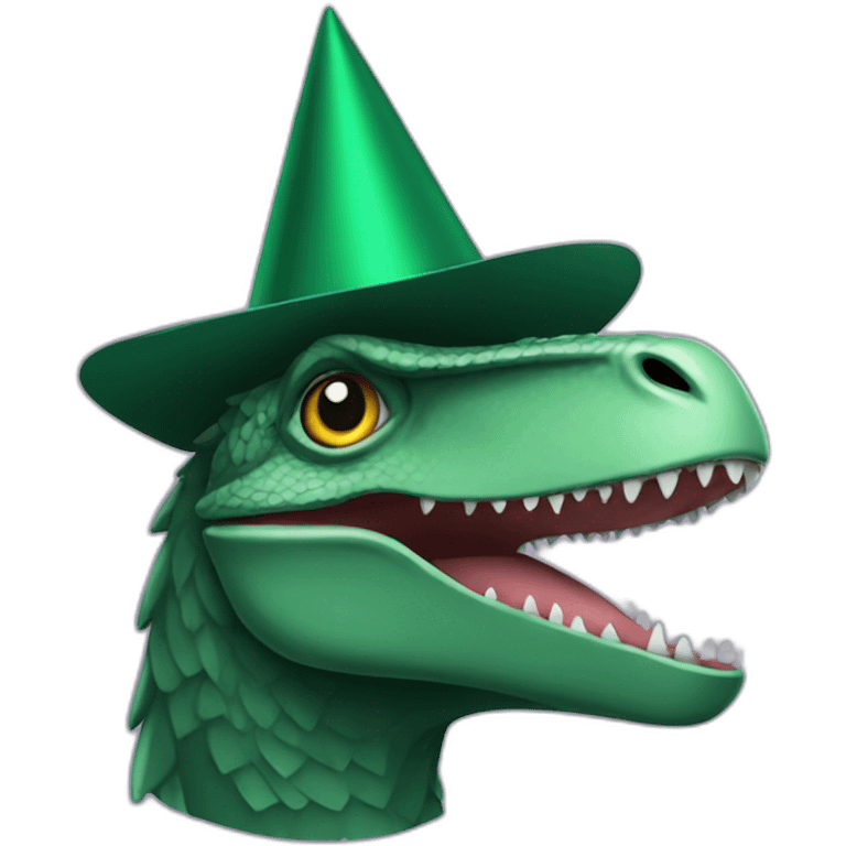 dark green raptor head in party hat emoji