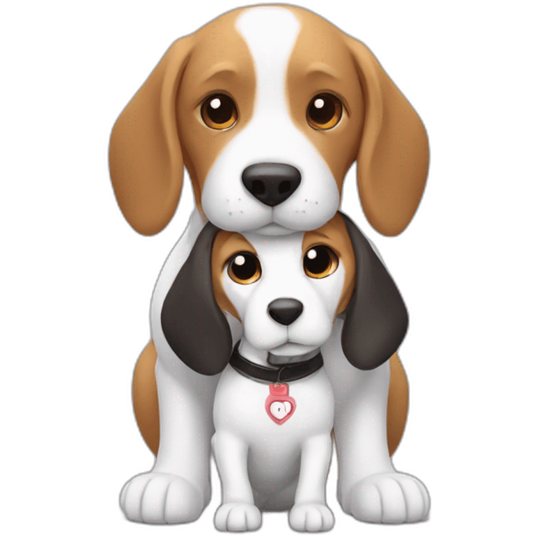 White rabbit with Black sports hugging an adult beagle emoji