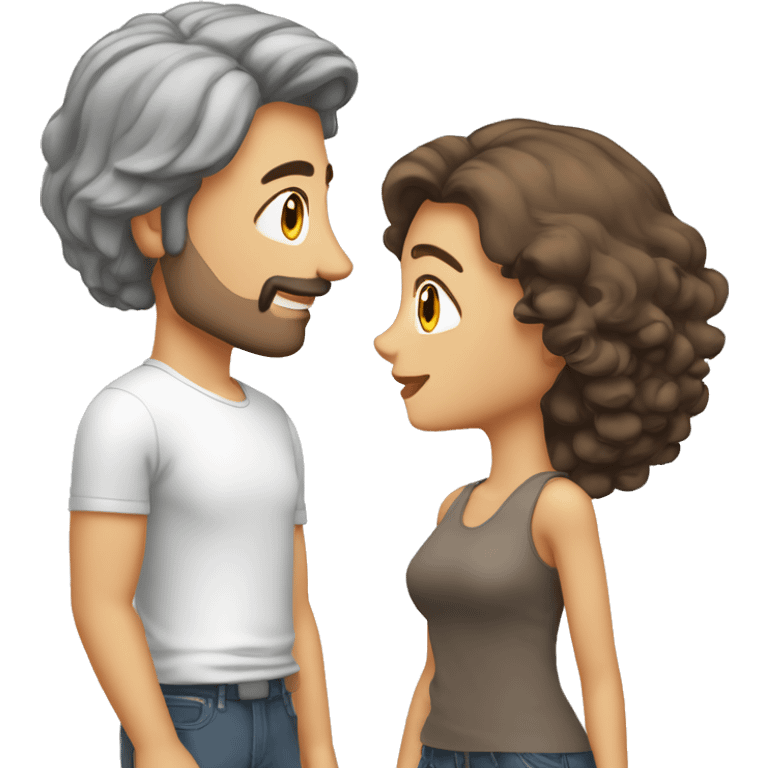 Couple enlacé homme blanc cheveux gris et femme brune cheveux mi longs emoji