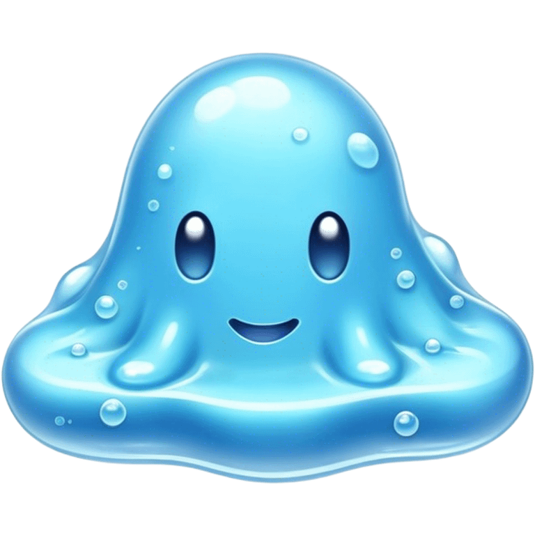 Cinematic Realistic Clear Blue Slime, glossy and translucent with a soft blue hue, light reflecting off its smooth surface, subtle bubbles trapped inside, slightly jiggling with movement, delicate highlights enhancing its wet and squishy texture, glowing with a soft, magical aura. emoji