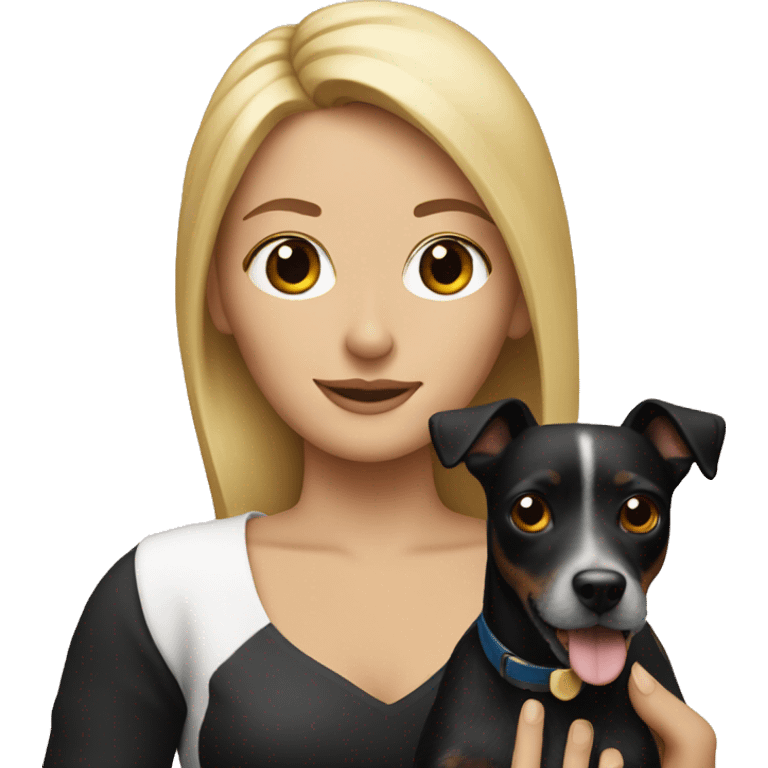 Blonde woman holding a black Jack Russell  emoji