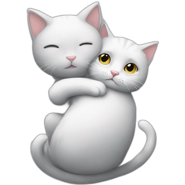 white cat hug little grey cat emoji