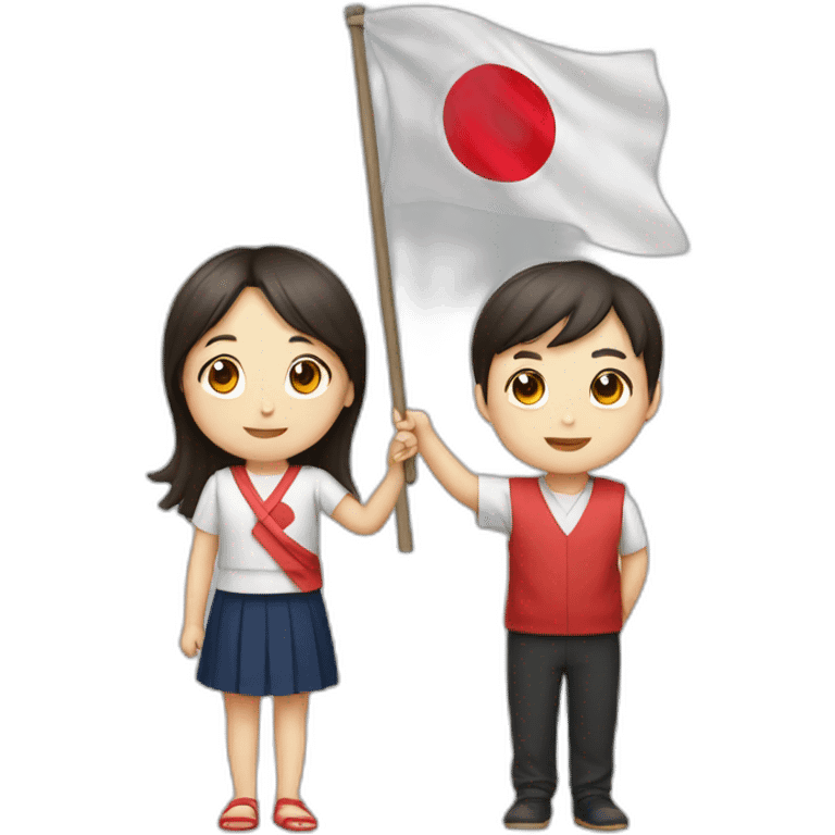 boy and girl holding Japanese flag emoji