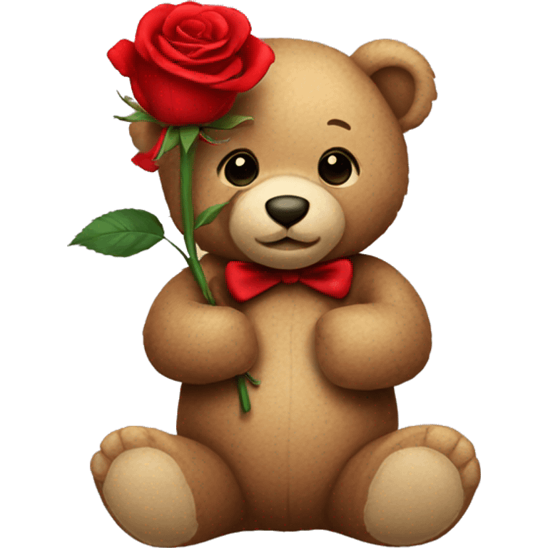 Teddy bear holding a red rose emoji