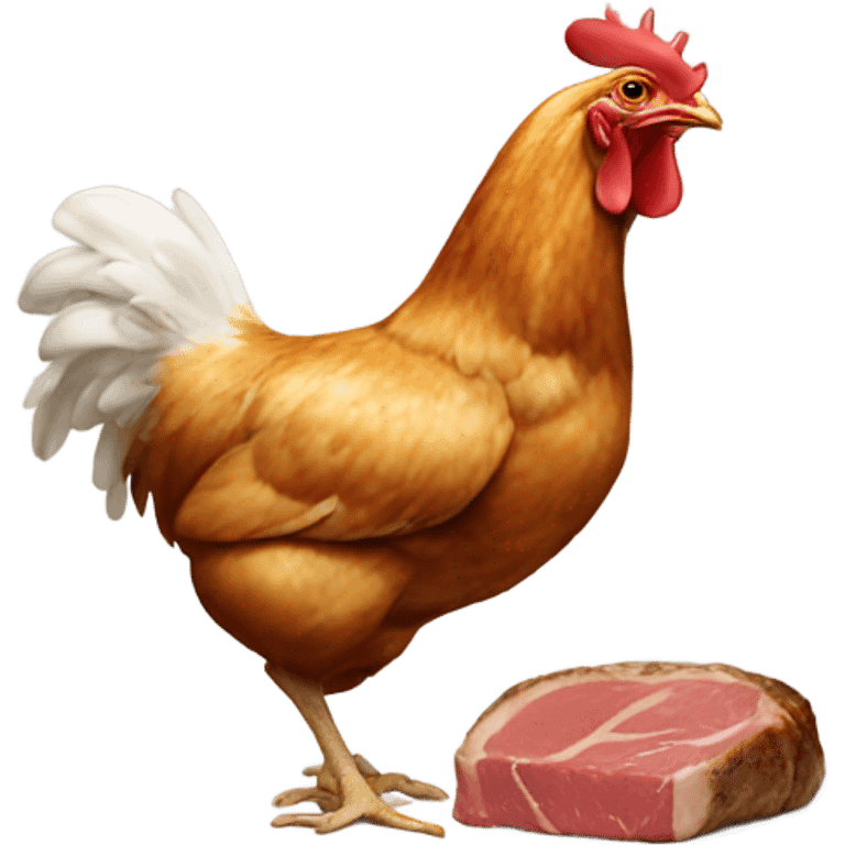 Chicken eating a steak emoji