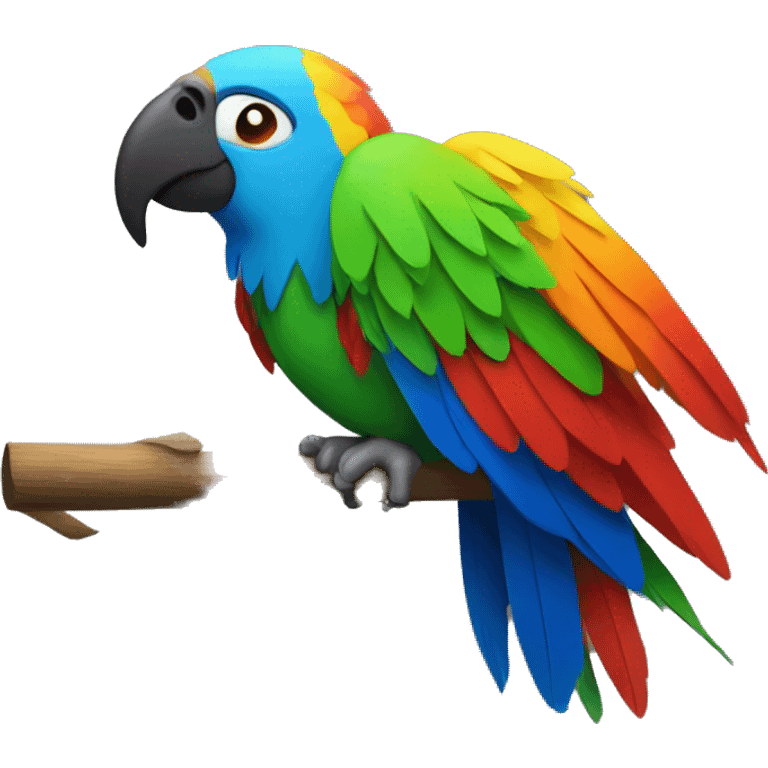 The image features a colorful parrot with blue, green, yellow, red, and orange feathers, perched on a wooden stick, against a black background.






 emoji