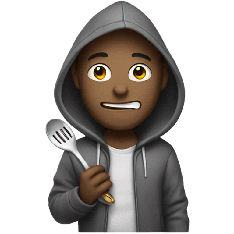 guy wearing a hoodie with a spoon and a lighter emoji