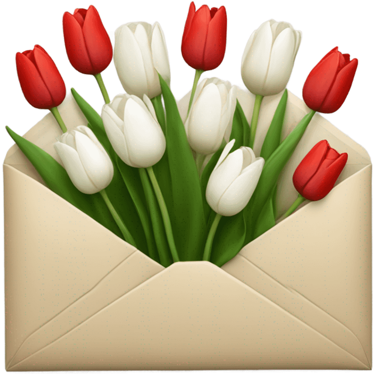 Light beige Envelope with 4 red tulips and 4 white tulips in. Make the envelope full and the envelope should not be that colour  emoji