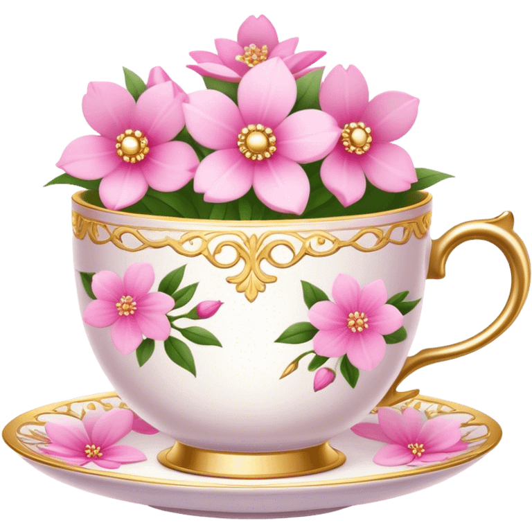 princess tea cup with pink flowers and gold details  emoji