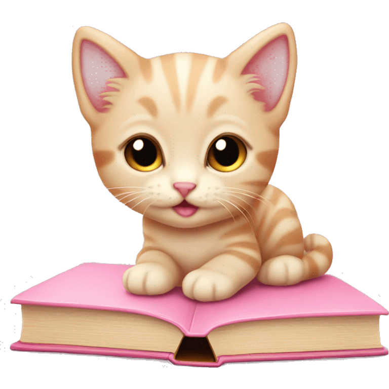 Kitten on top of a closed light pink book emoji