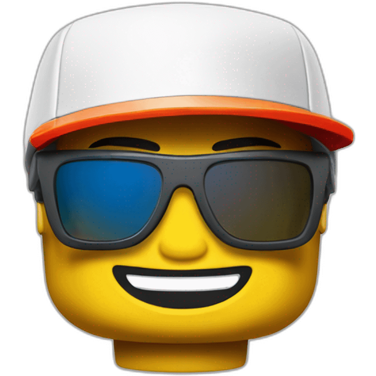 Lego head of tennis player in sport sunglasses and sport cap emoji