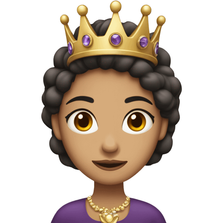 mujer morocha con corona plateada con piedras moradas emoji