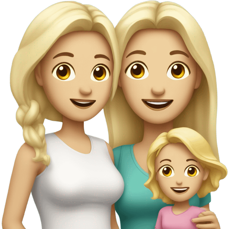 white family, brunette woman and blonde woman as mothers to two girl children emoji