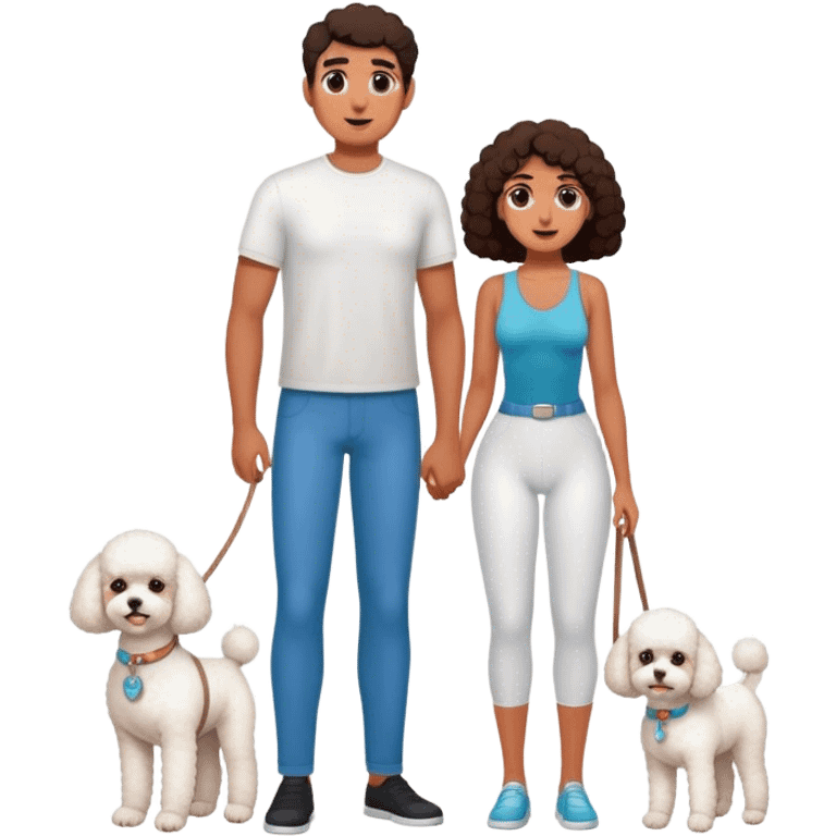 Tall man and tanned woman with a bichon emoji