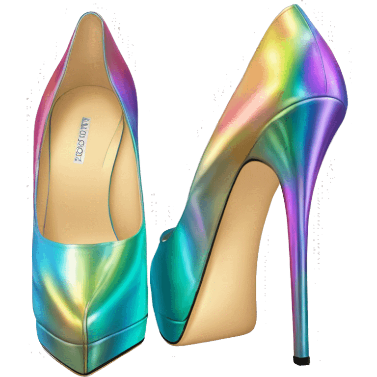 Realistic isolated top view of a pair of iridescent jimmy Choo stiletto high heel shoes. emoji