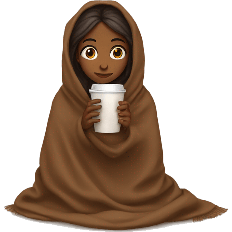 Brown girl wrapped in brown blanket sipping coffee  emoji