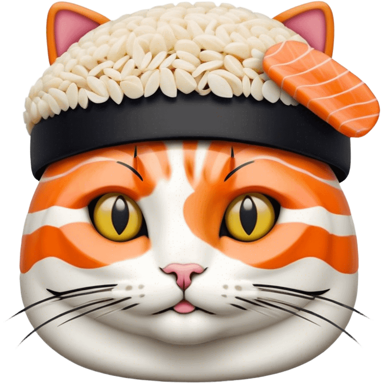 cat wearing a hat made out of sushi emoji