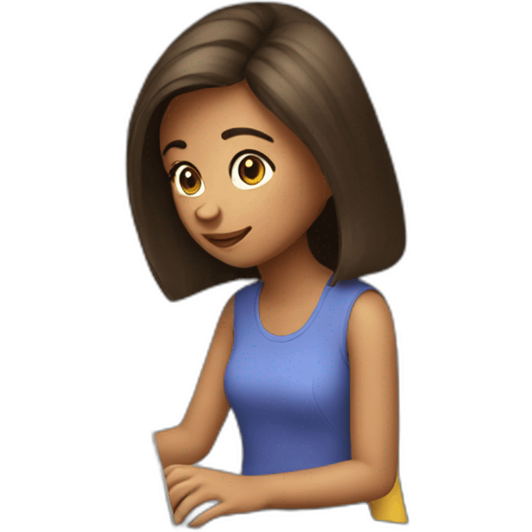 A girl looks at the laptop emoji