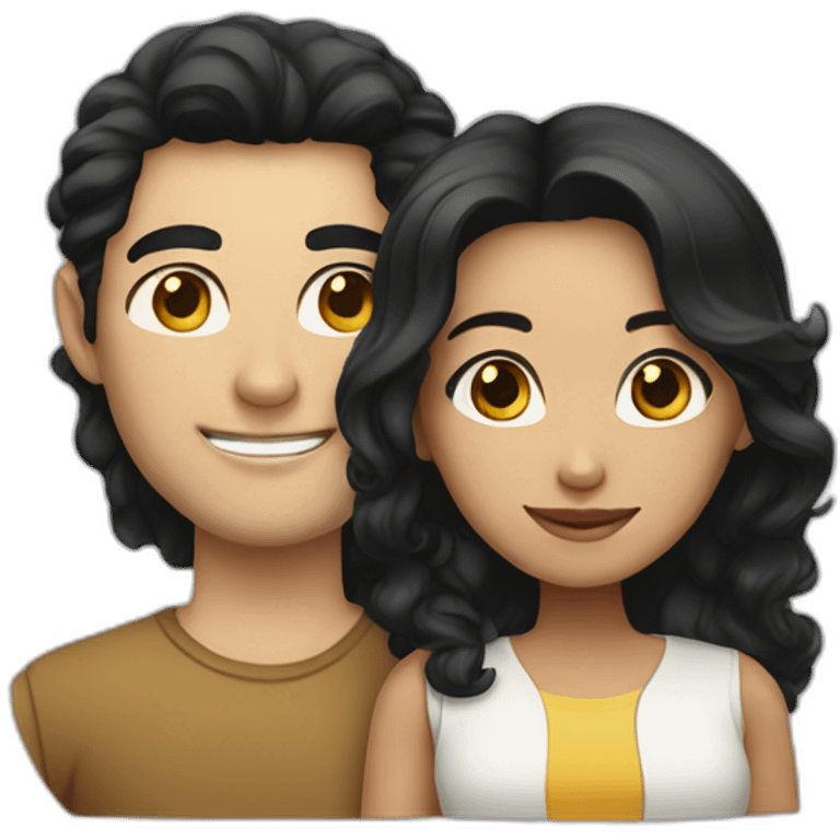 Indonesian girl with long black hair and white man with short brown curly hair emoji