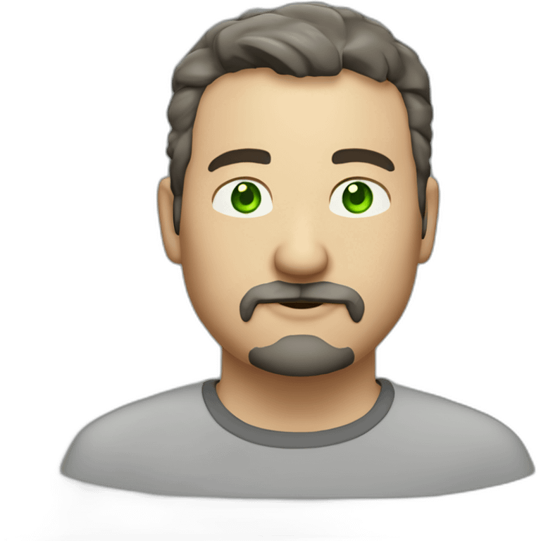 fat middle aged developer short dark brown graying hair goatee with green eyes emoji