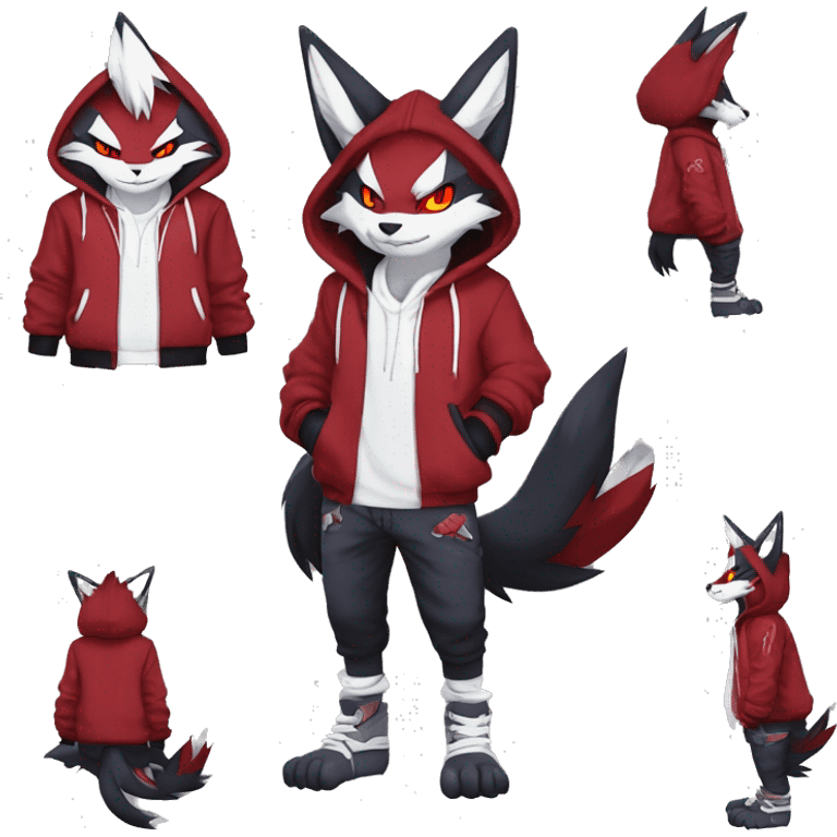 Edgy Cool Anthro Zoroark-Zangoose-Litten Fakemon Fursona Hoodie Full Body emoji