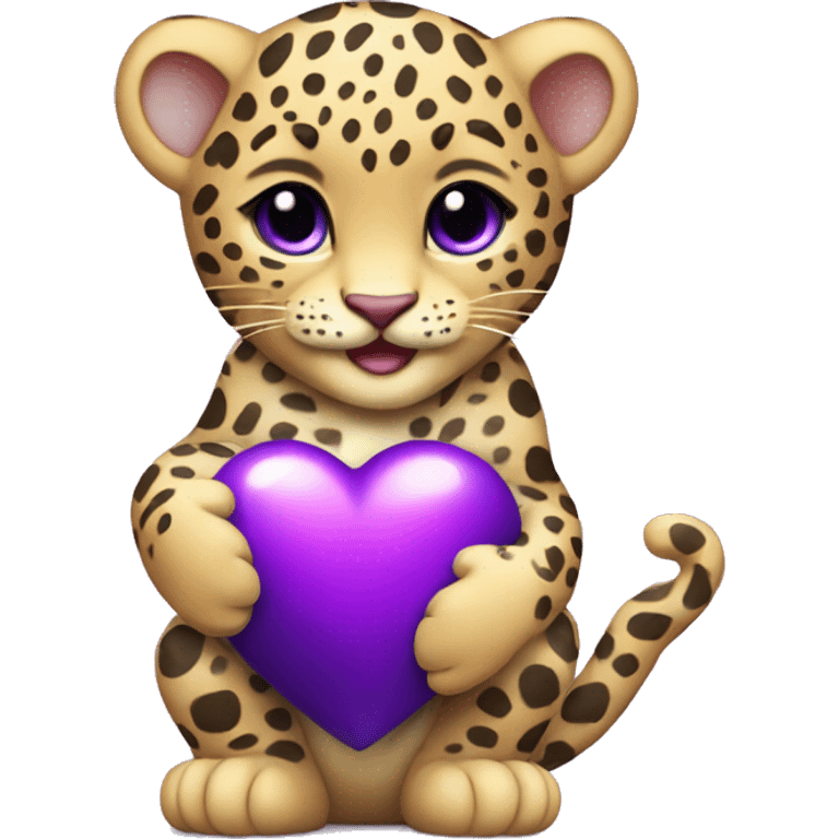 Baby leopard holding a purple heart  emoji