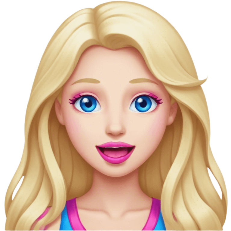 Cinematic realistic blonde with long hair, blue eyes and pink lips, rejoices emoji