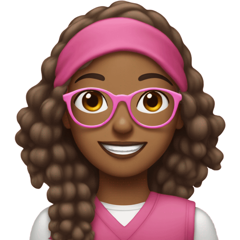 Brown girl with pink glasses holding up a peace sign  emoji