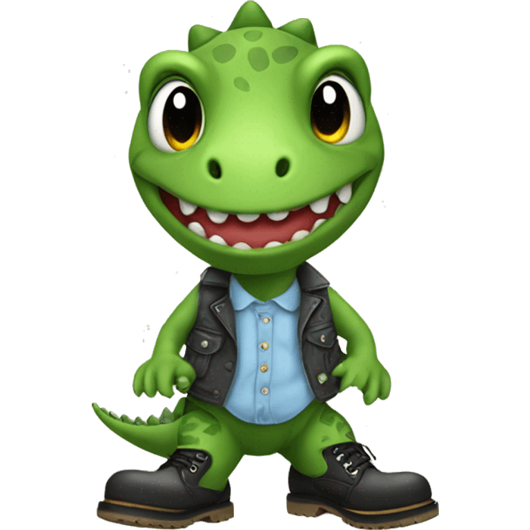 A cute dinosaur wearing doc martens emoji