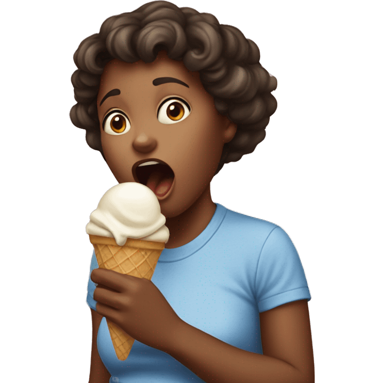 Girl shocked while eating a ice cream emoji