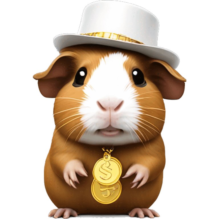 Brown and white Rapper Guinea pig with a gold money chain and swagger hat emoji