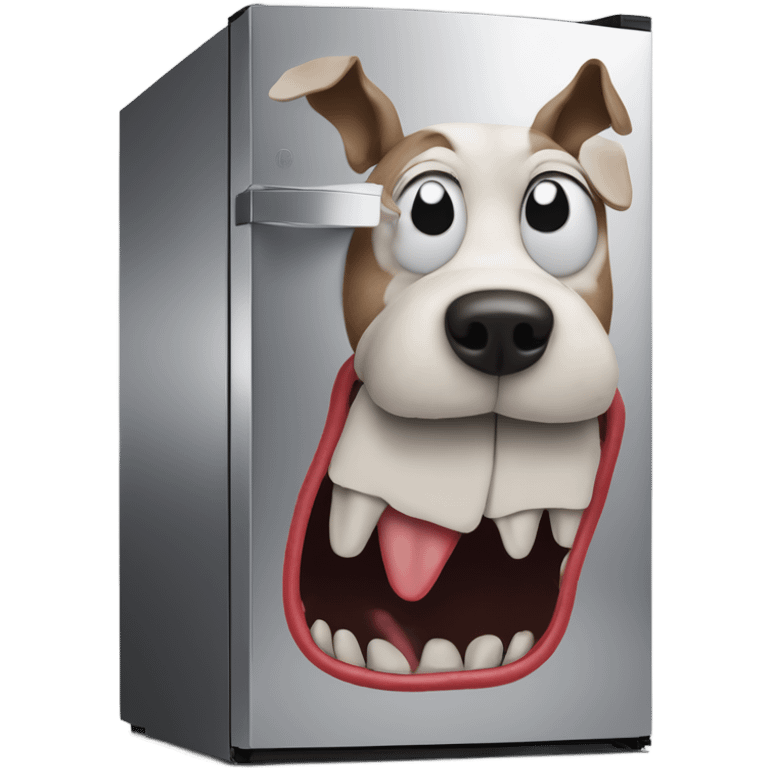 Dog that is made out of worms, giving advice to an anamorphic refrigerator  emoji