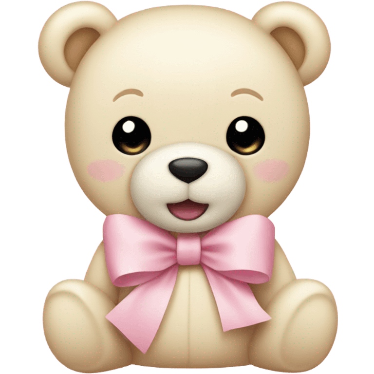 cream colored teddy bear with pastel pink bow emoji