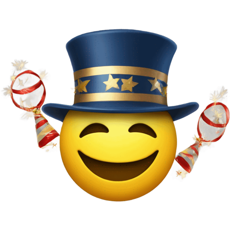 Smiley face with a happy New Year’s hat and whistleblower emoji