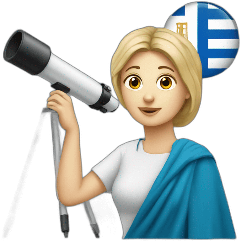 Woman with greek flag and astronomy telescope emoji