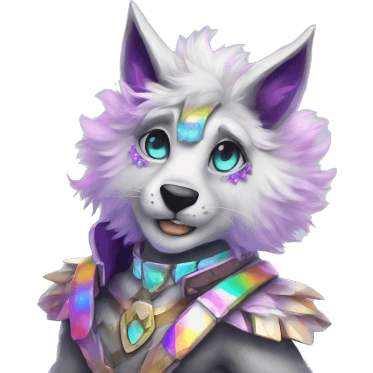 Furry, sparkle, iridescent, colorful, pastel, edgy, cool, fantasy beautiful, divine, animal, anthro, full body, fursona, protogen emoji