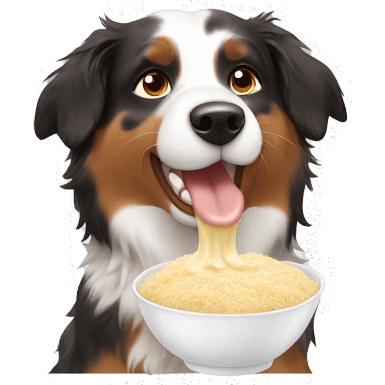 Australian shepherd eating rice cream emoji