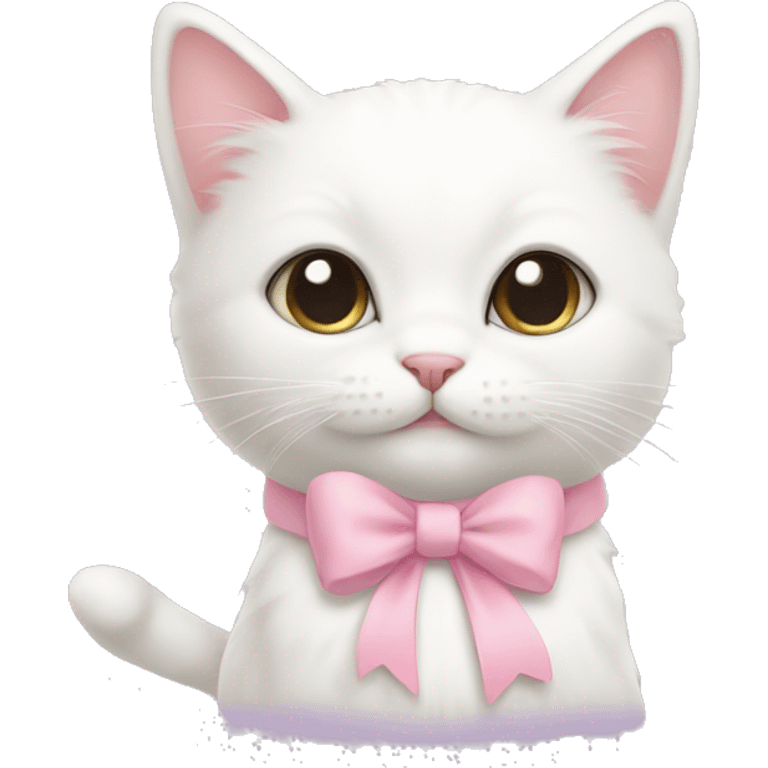 Cute white cat with a baby pink bow emoji