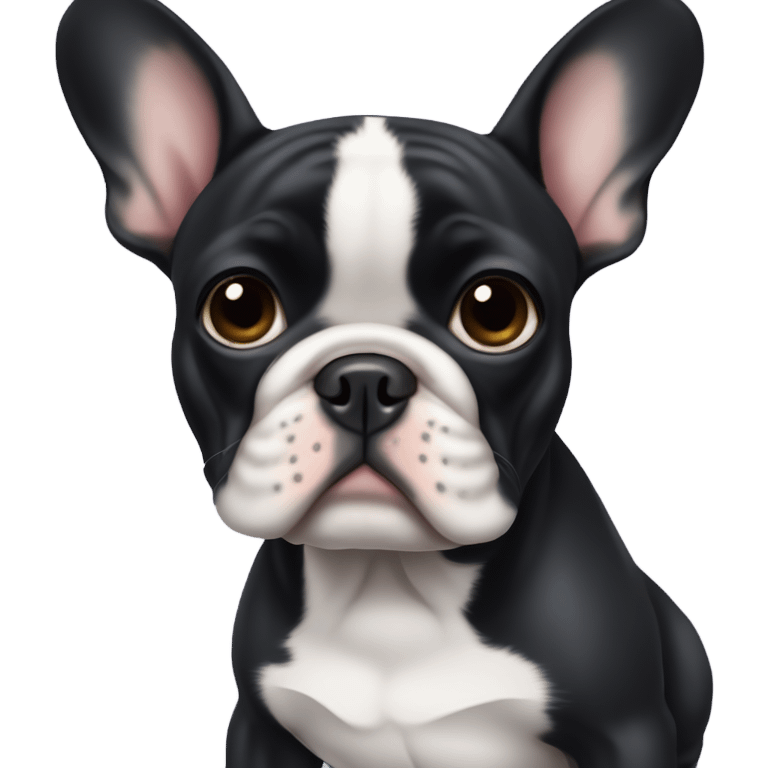 A black French bulldog 7 months old with ears that flop over emoji