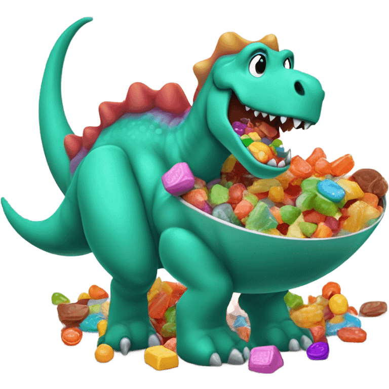 dinasour eating candy from a bowl emoji