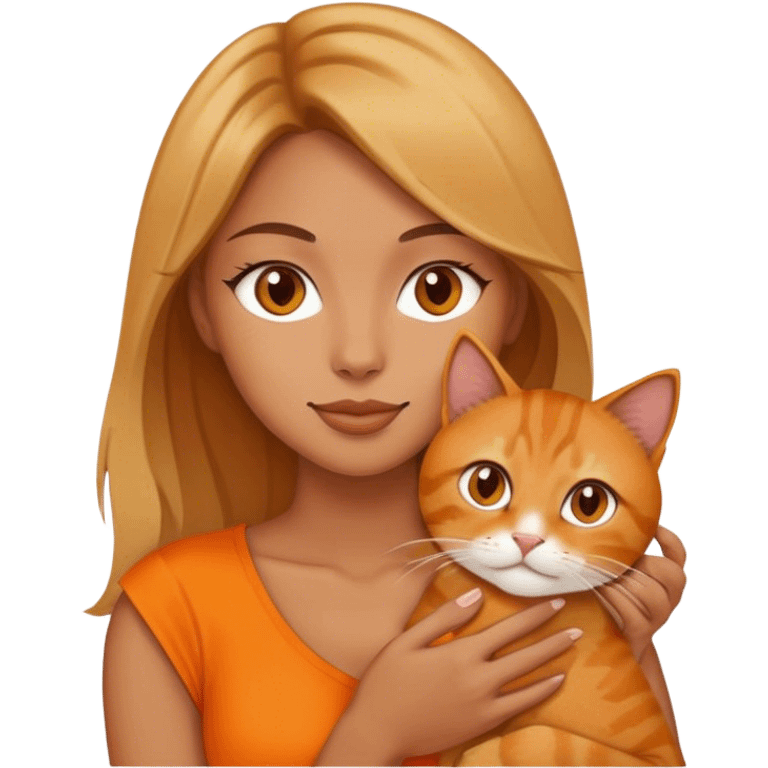 a woman with brown hair, half blonde, holding an orange cat emoji