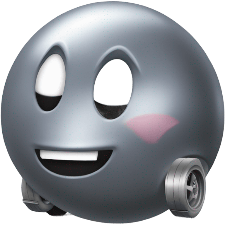 Metal cute Kirby bubble Gray ball driving on car wheels with mad eyebrows game emoji