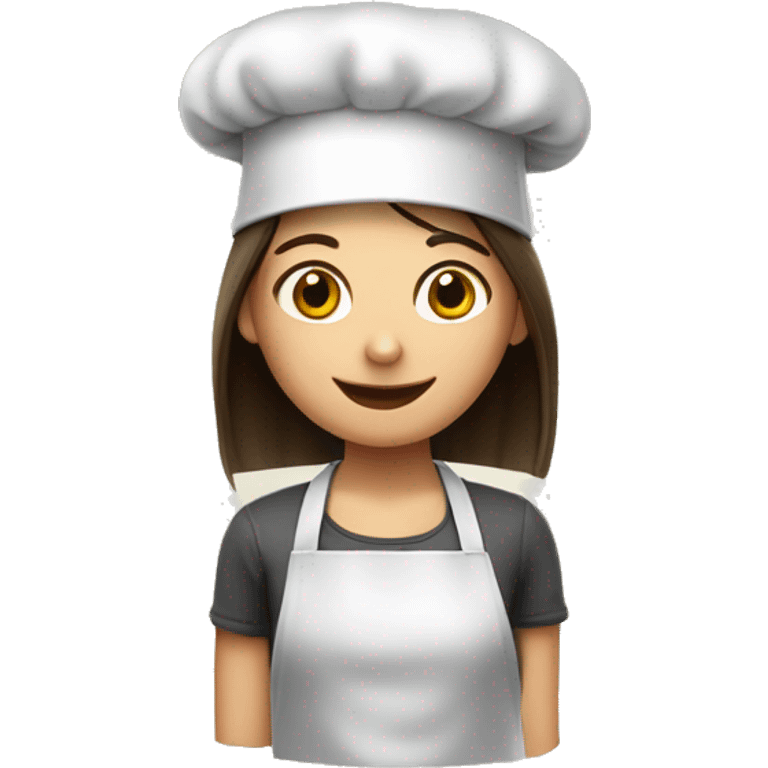 Brunette long straight hair girl making dinner in a cook hat emoji