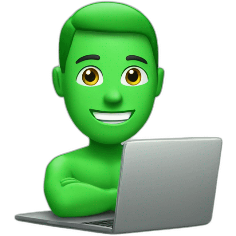 a man with a laptop, green stones in the background emoji